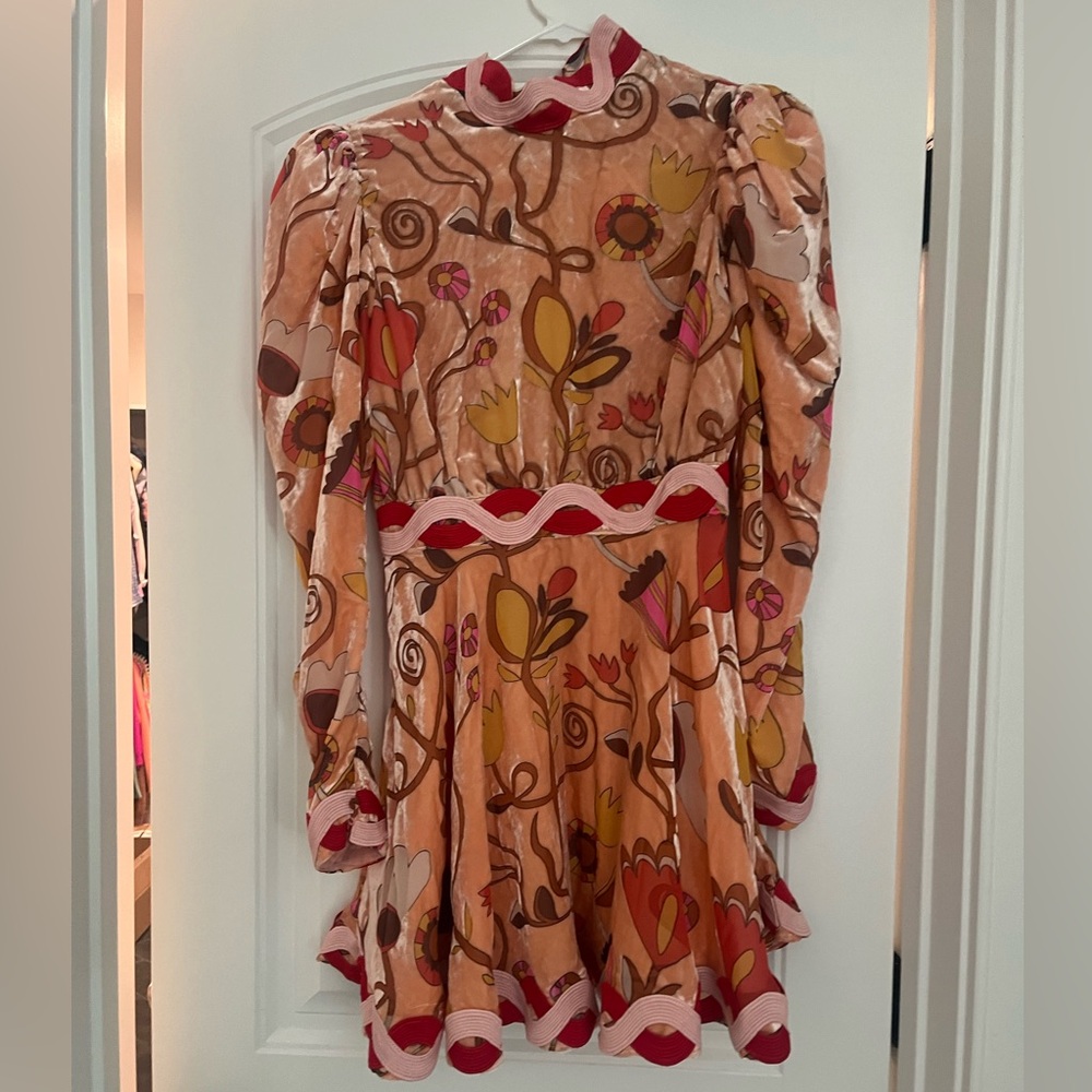 Floral Long Sleeve Dress with Red Accents